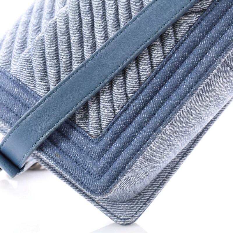Chanel Boy Flap Bag Chevron Denim Old Medium In Good Condition In NY, NY