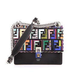 Fendi Kan I Handbag Zucca Embossed Patent With Leather Small