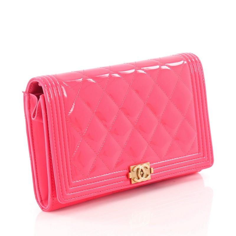 Pink Chanel Boy Wallet on Chain Quilted Patent 