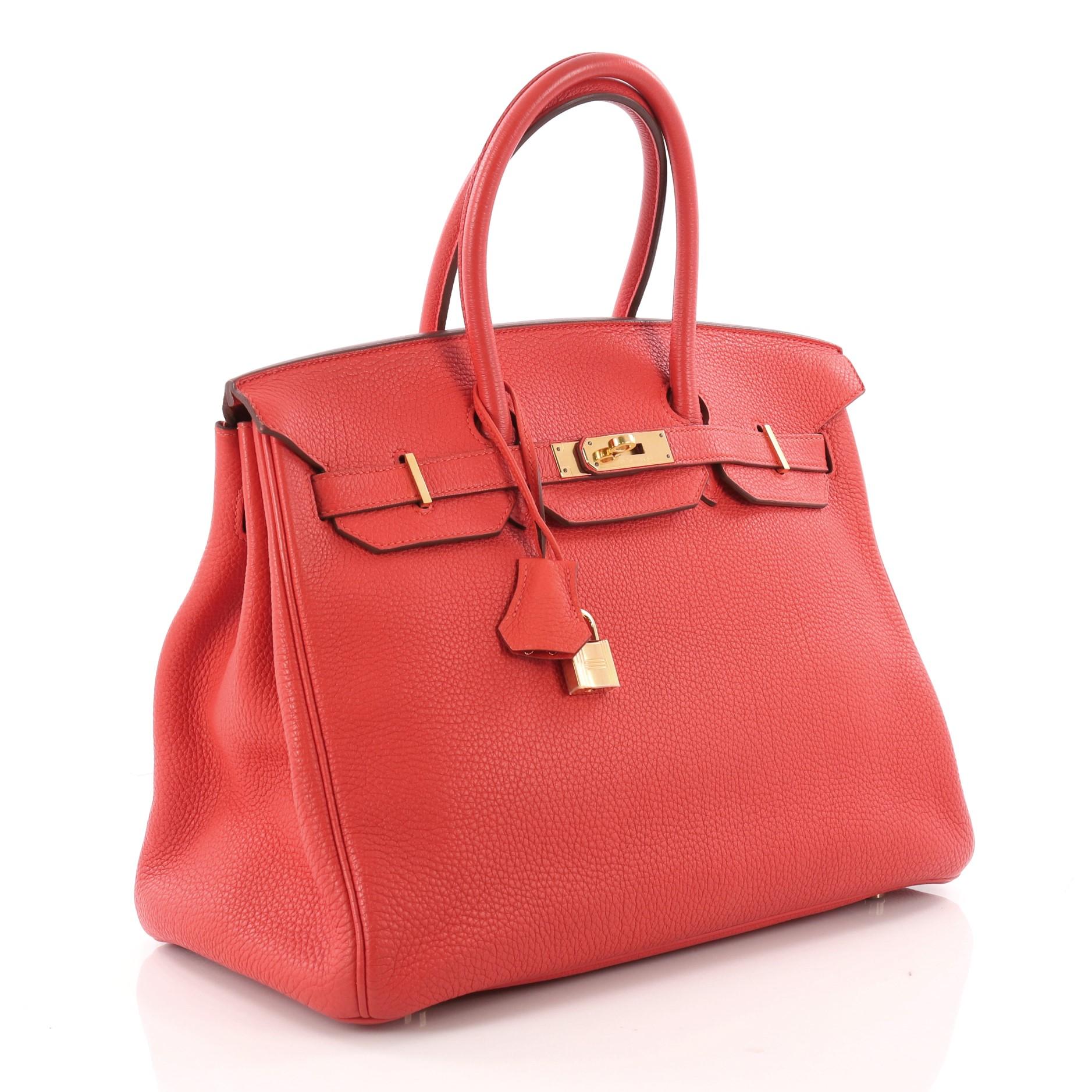 Red Hermes Birkin Handbag Feu Togo with Gold Hardware 35
