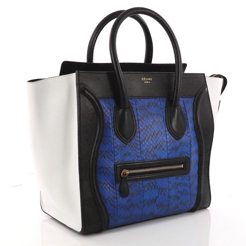 Black Celine Tricolor Luggage Handbag Python and Leather Mini 