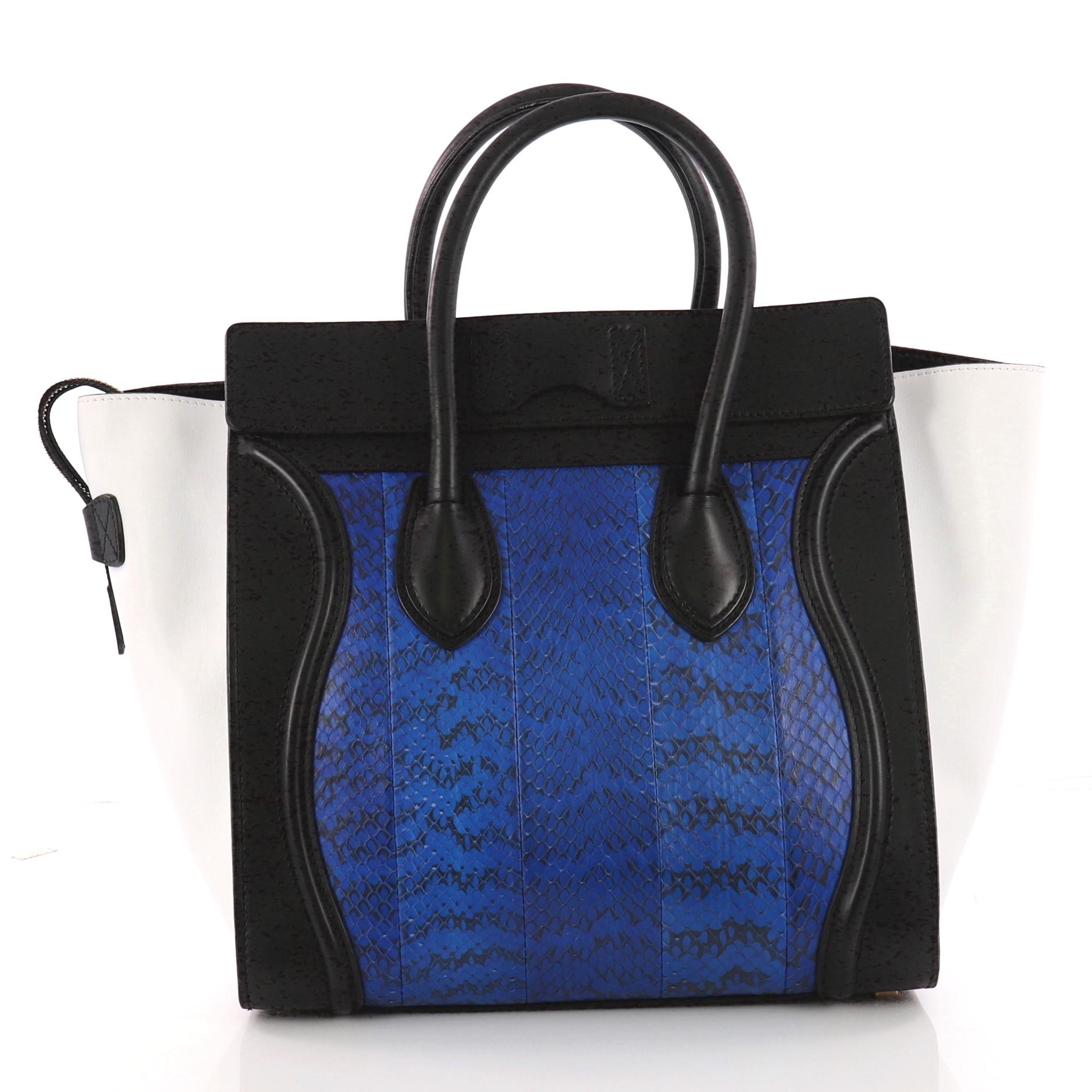 Celine Tricolor Luggage Handbag Python and Leather Mini  In Good Condition In NY, NY