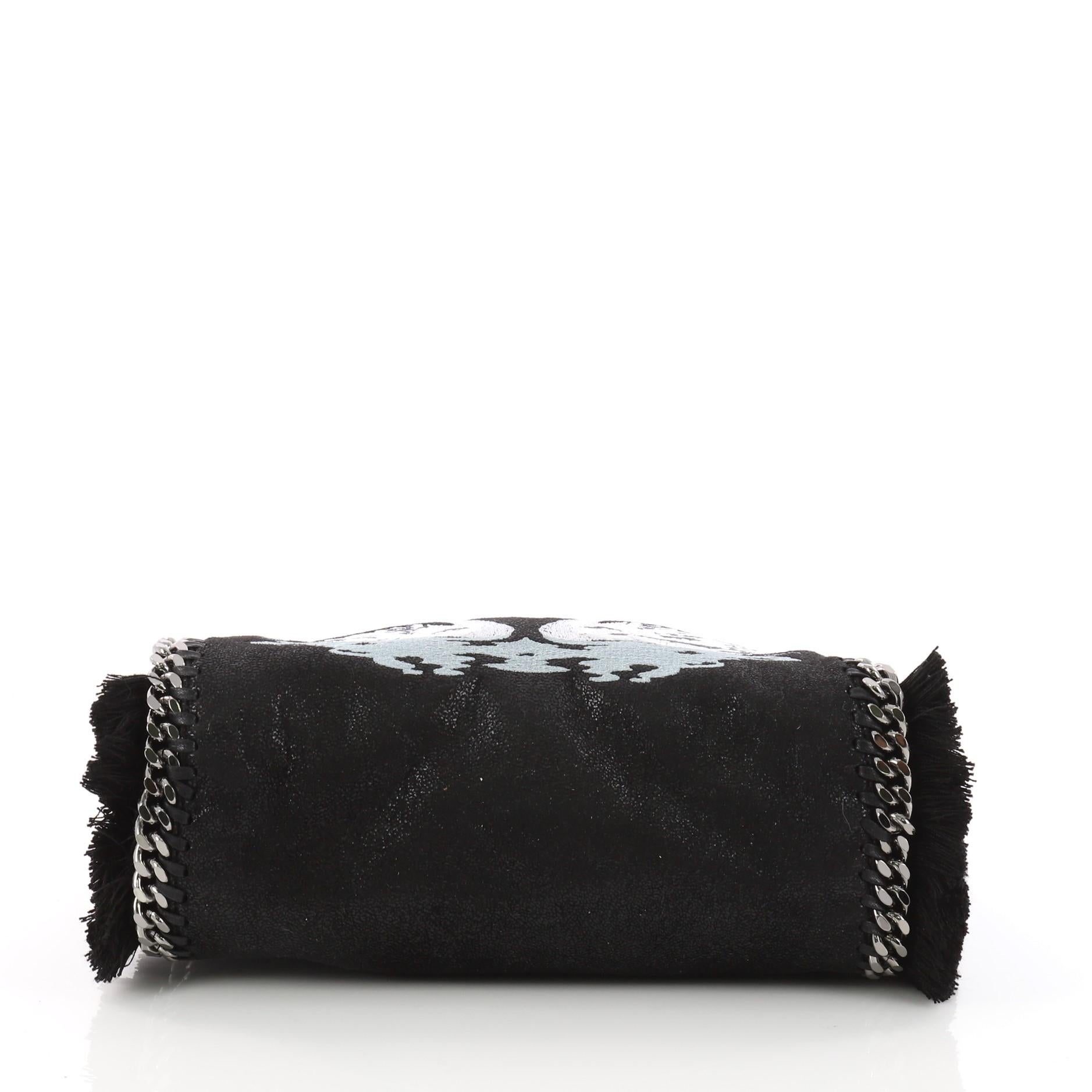 Black Stella McCartney Falabella Fold Over Crossbody Bag Embroidered Shaggy Deer with 