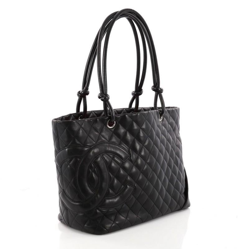 Black Chanel Cambon Tote Quilted Leather Large