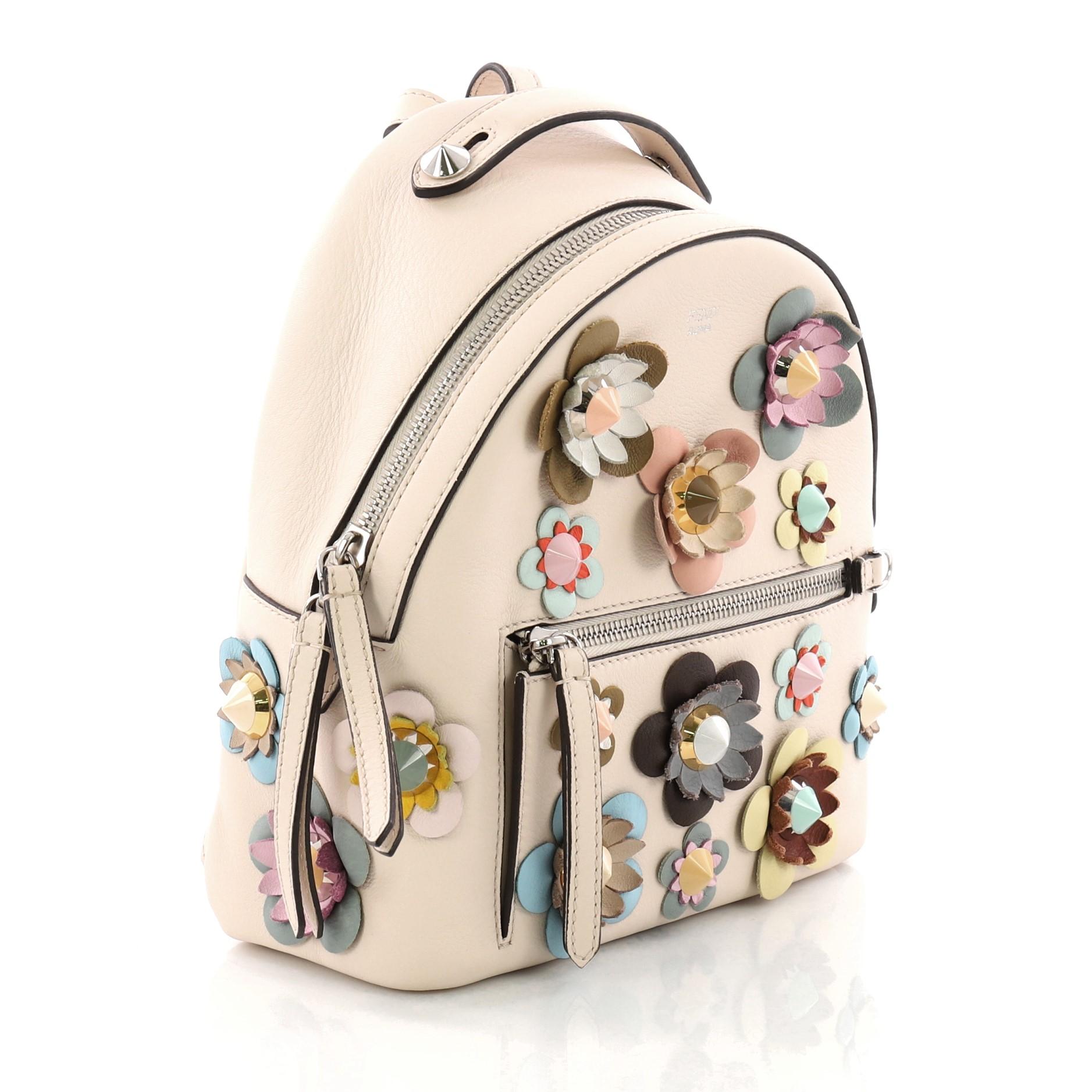 Beige Fendi By The Way Flowerland Backpack Embellished Leather Mini