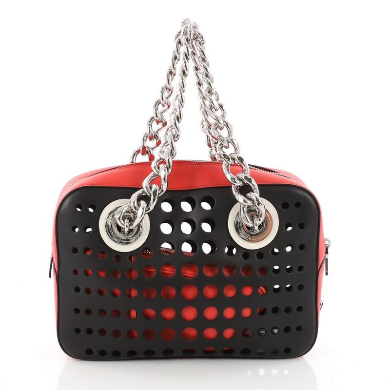 Prada City Fori Chain Shoulder Bag Perforated Calfskin Small  In Good Condition In NY, NY