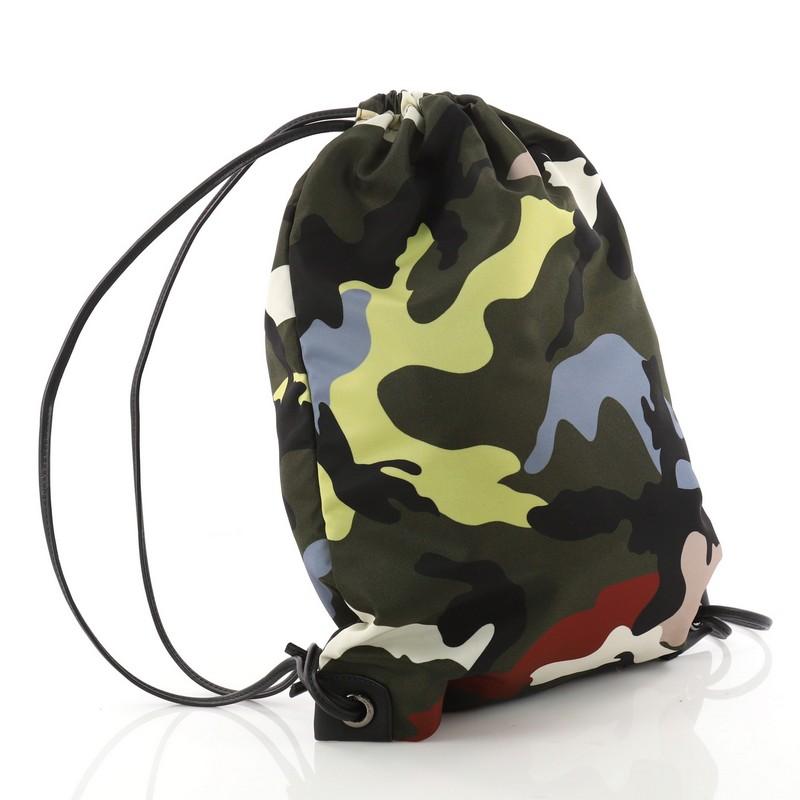 Black Valentino Drawstring Backpack Camo Nylon Medium