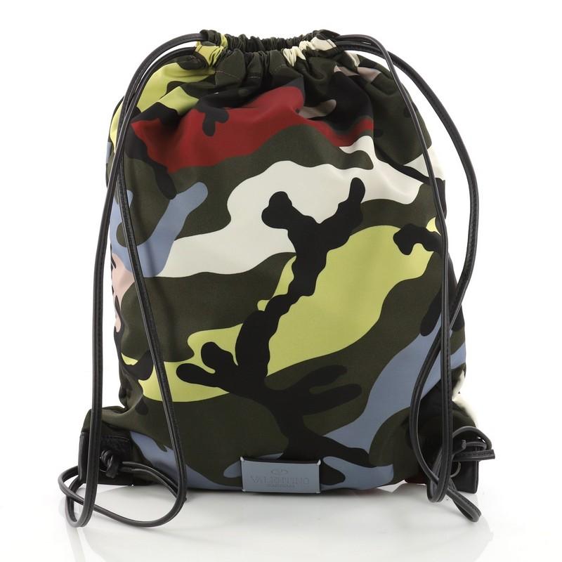 Valentino Drawstring Backpack Camo Nylon Medium In Good Condition In NY, NY