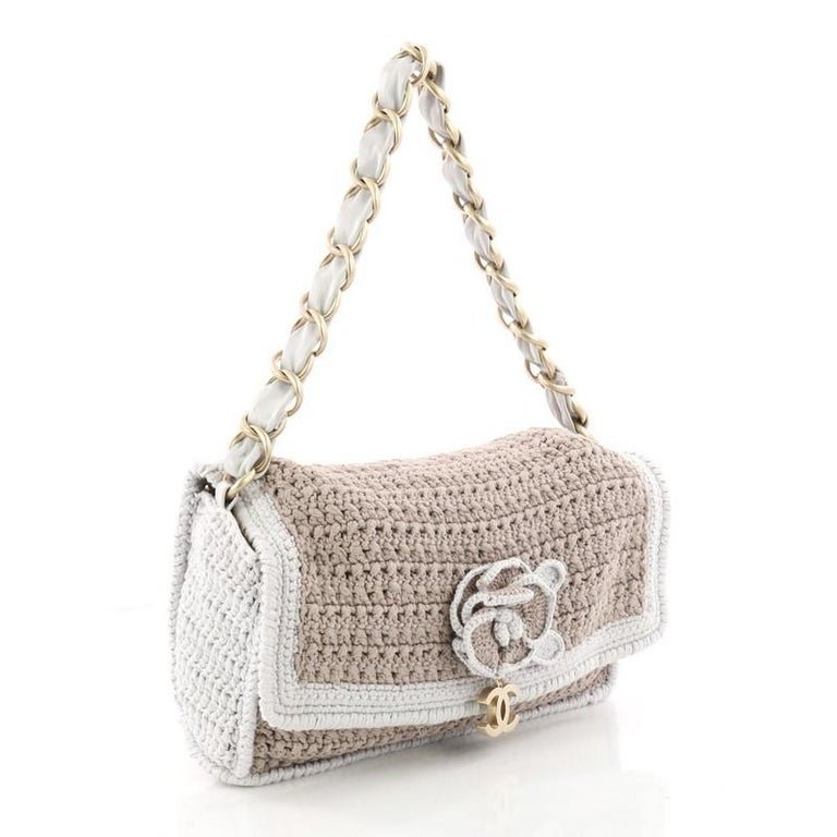 Chanel Camellia Crochet Flap Bag Fabric Small at 1stDibs | chanel ...