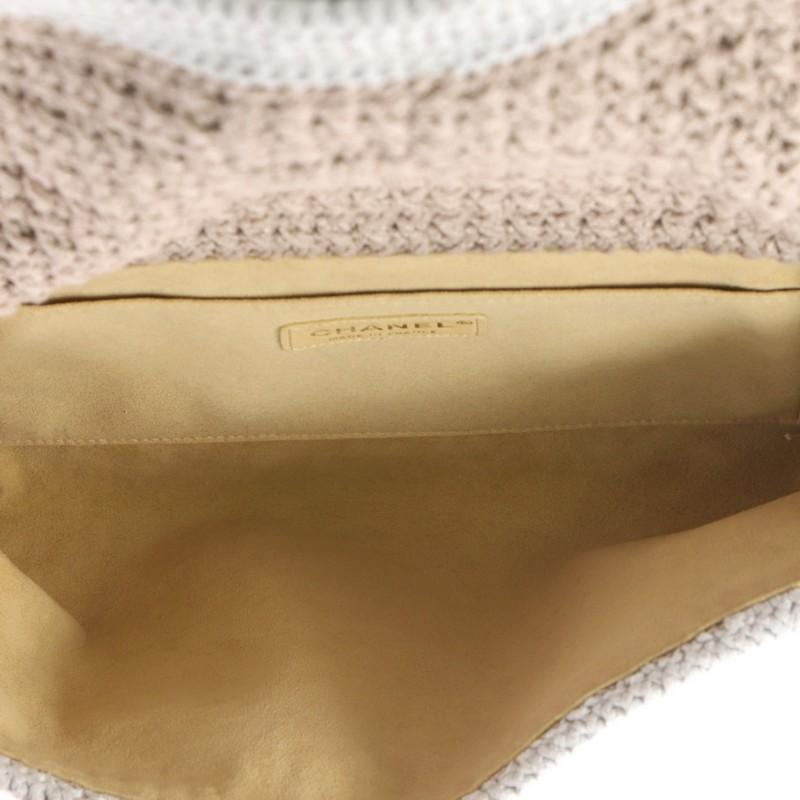 Beige Chanel Camellia Crochet Flap Bag Fabric Small 