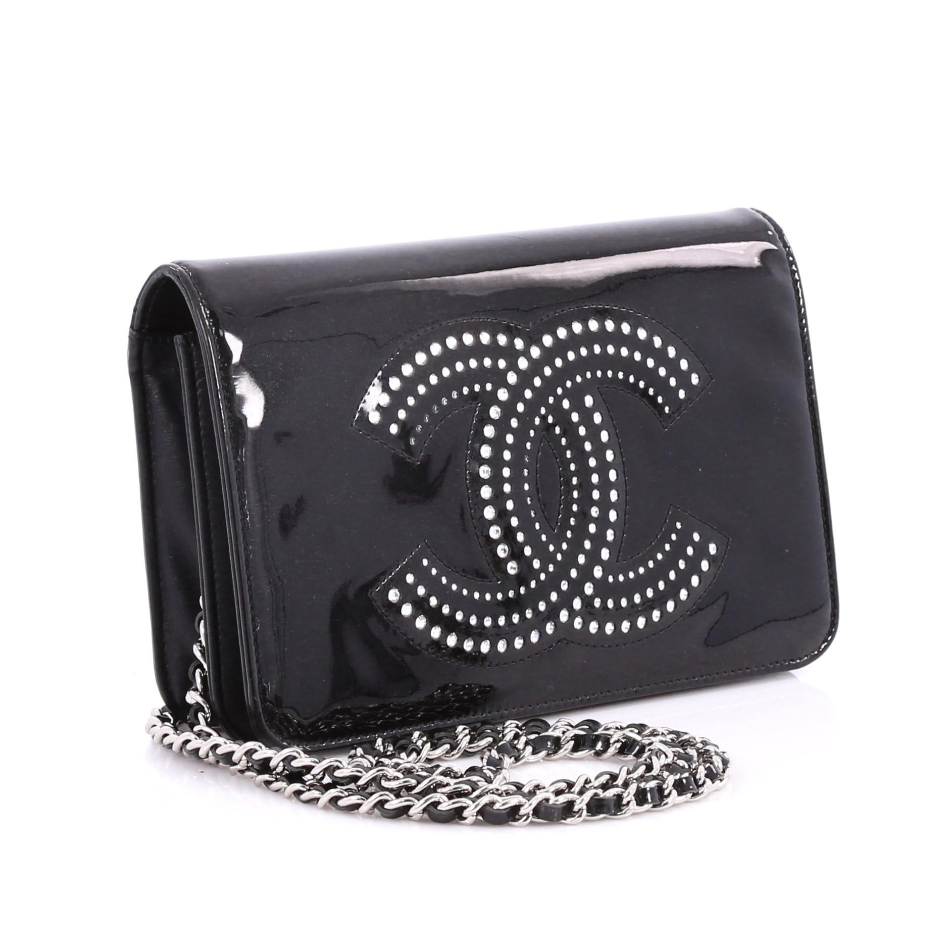 Black Chanel CC Wallet on Chain Strass Embellished Patent