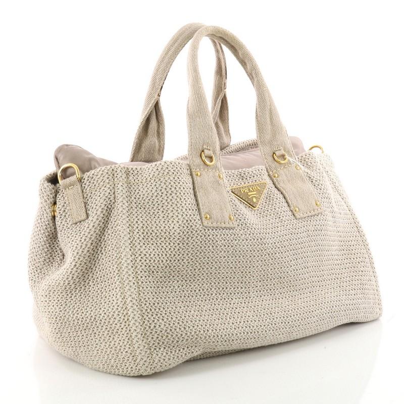 Beige Prada Convertible Open Tote Raffia Large