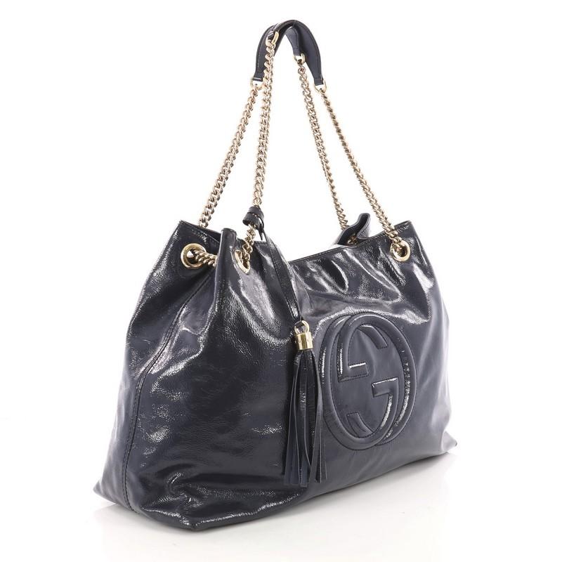 Black Gucci Soho Chain Strap Shoulder Bag Patent Large