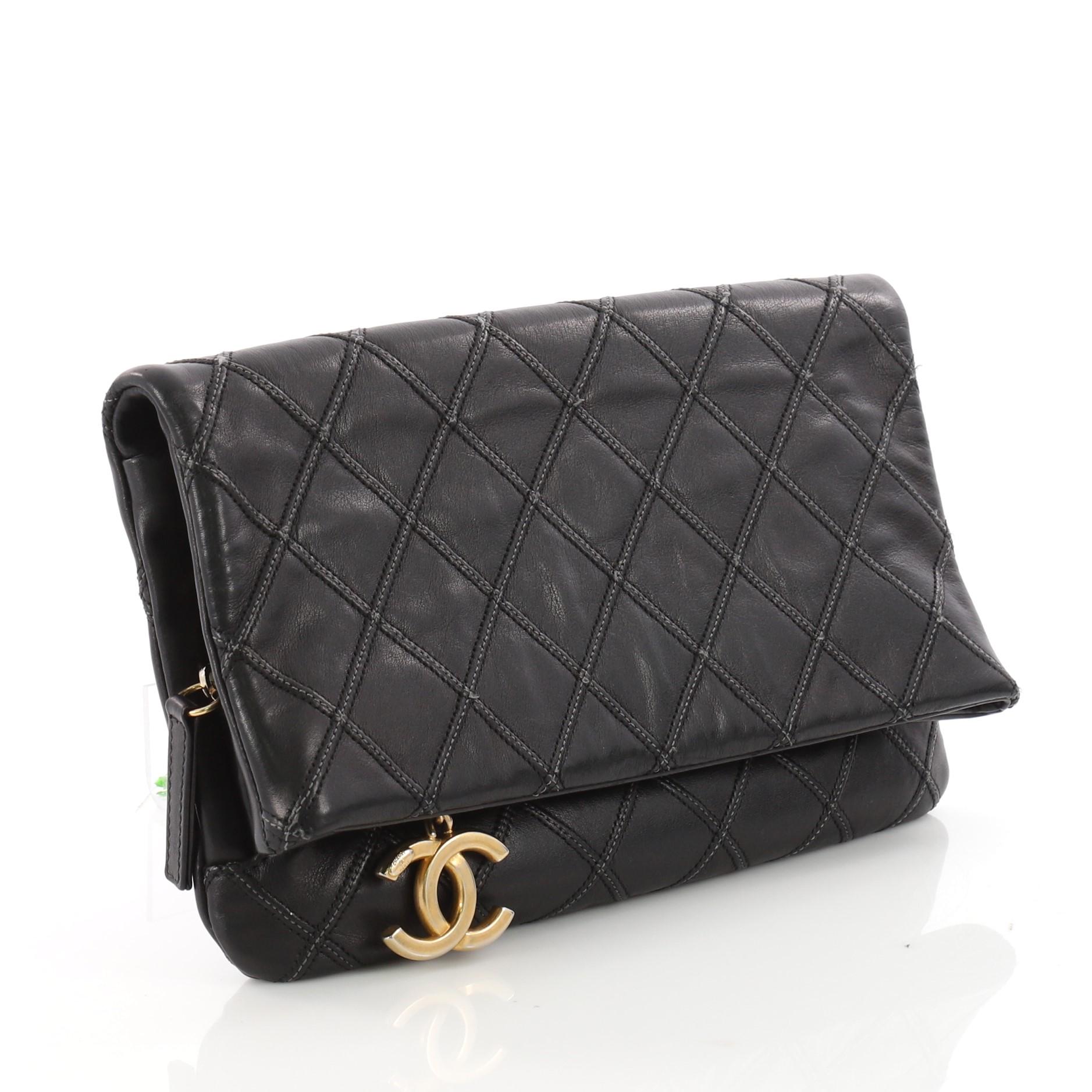 Black  Chanel Thin City Clutch Quilted Calfskin Small 