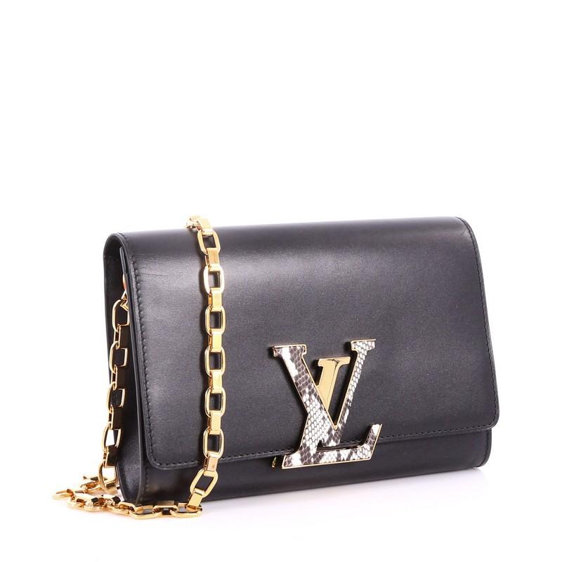 Black Louis Vuitton Chain Louise Clutch Leather with Python GM