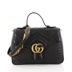 Gucci GG Marmont Top Handle Flap Bag Matelasse Leather Small 