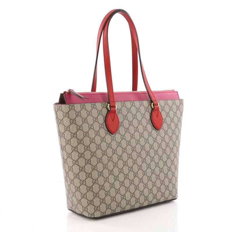 Brown Gucci Linea A Zip Tote GG Coated Canvas Medium