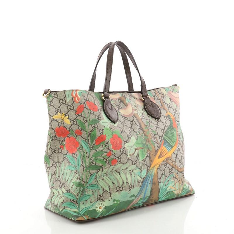 Gucci Convertible Soft Tote Tian Print GG Coated Canvas Medium In Good Condition In NY, NY