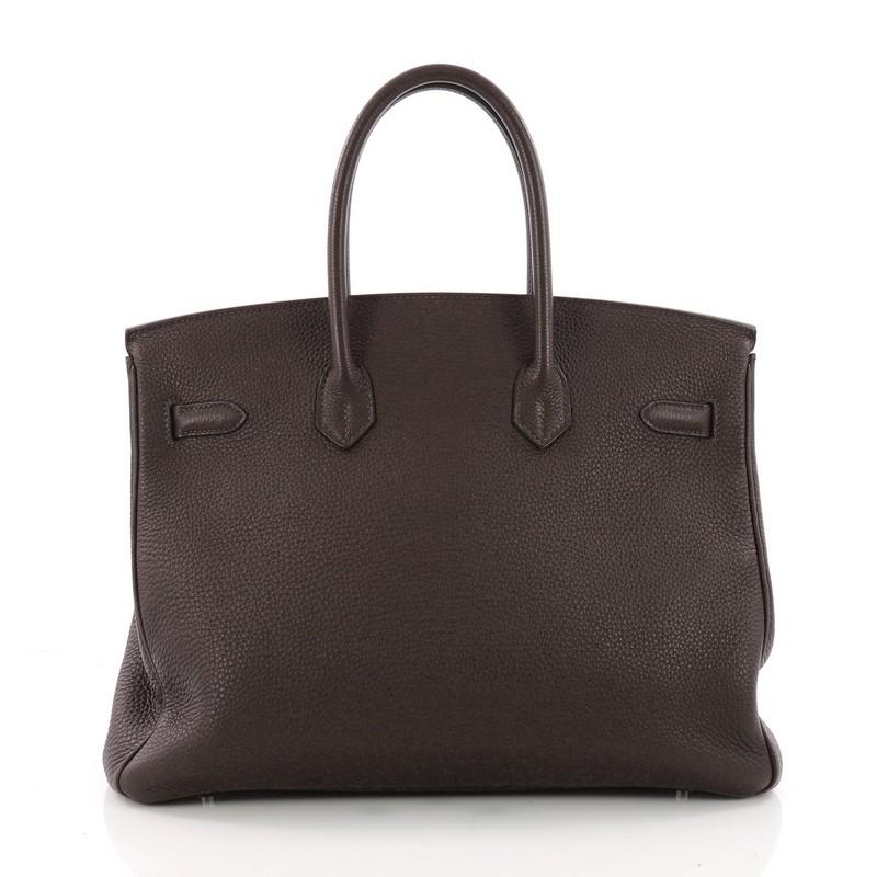 Hermes Birkin Handbag Ebene Togo with Palladium Hardware 35 In Good Condition In NY, NY