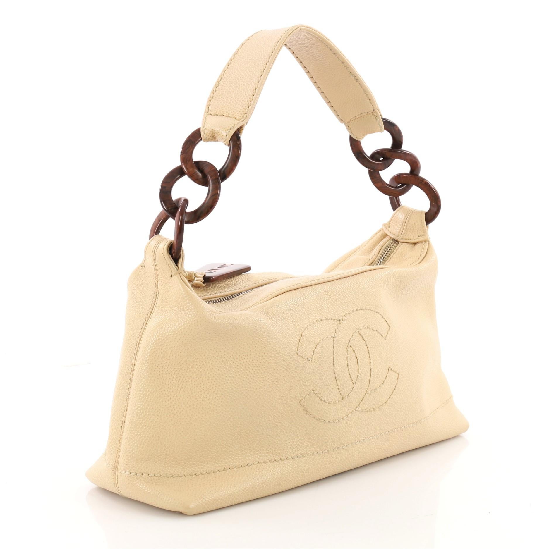 Beige Chanel Vintage CC Resin Chain Shoulder Bag Caviar Small