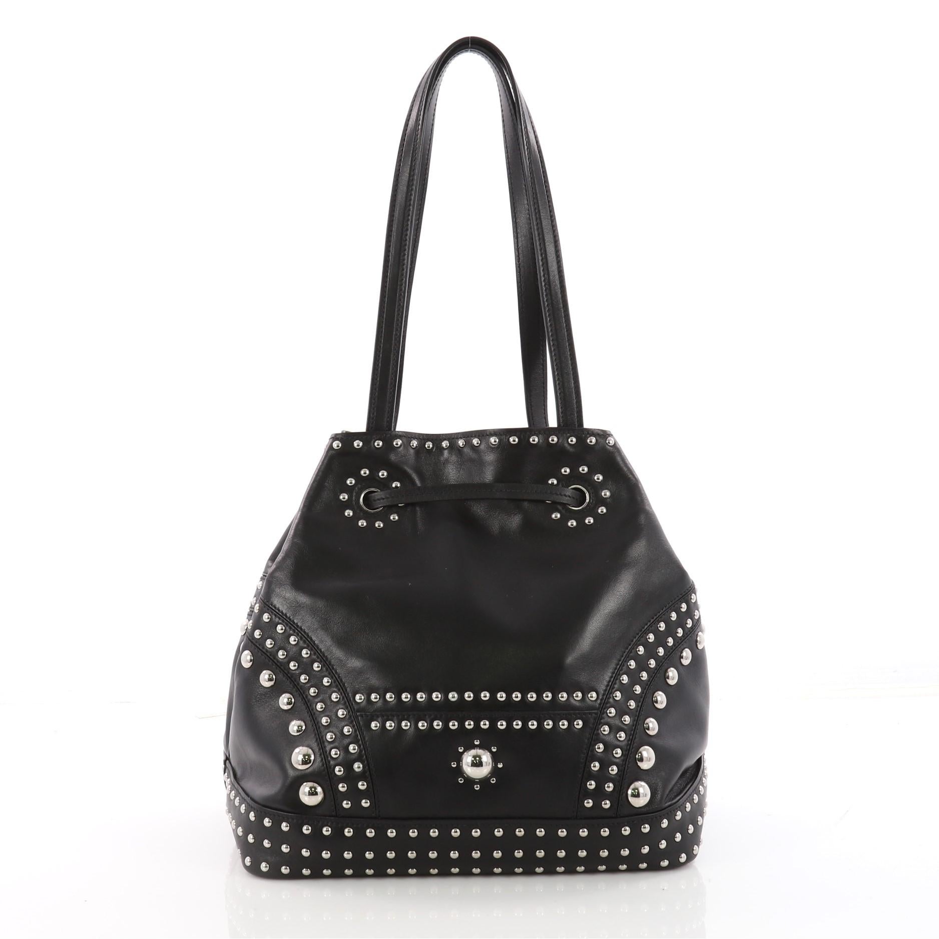 Prada Bucket Bag Studded Soft Calfskin Large In Excellent Condition In NY, NY