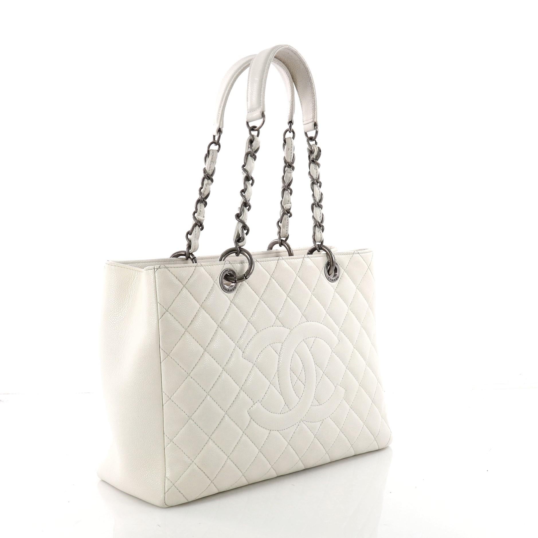 Beige Chanel Grand Shopping Tote Quilted Caviar