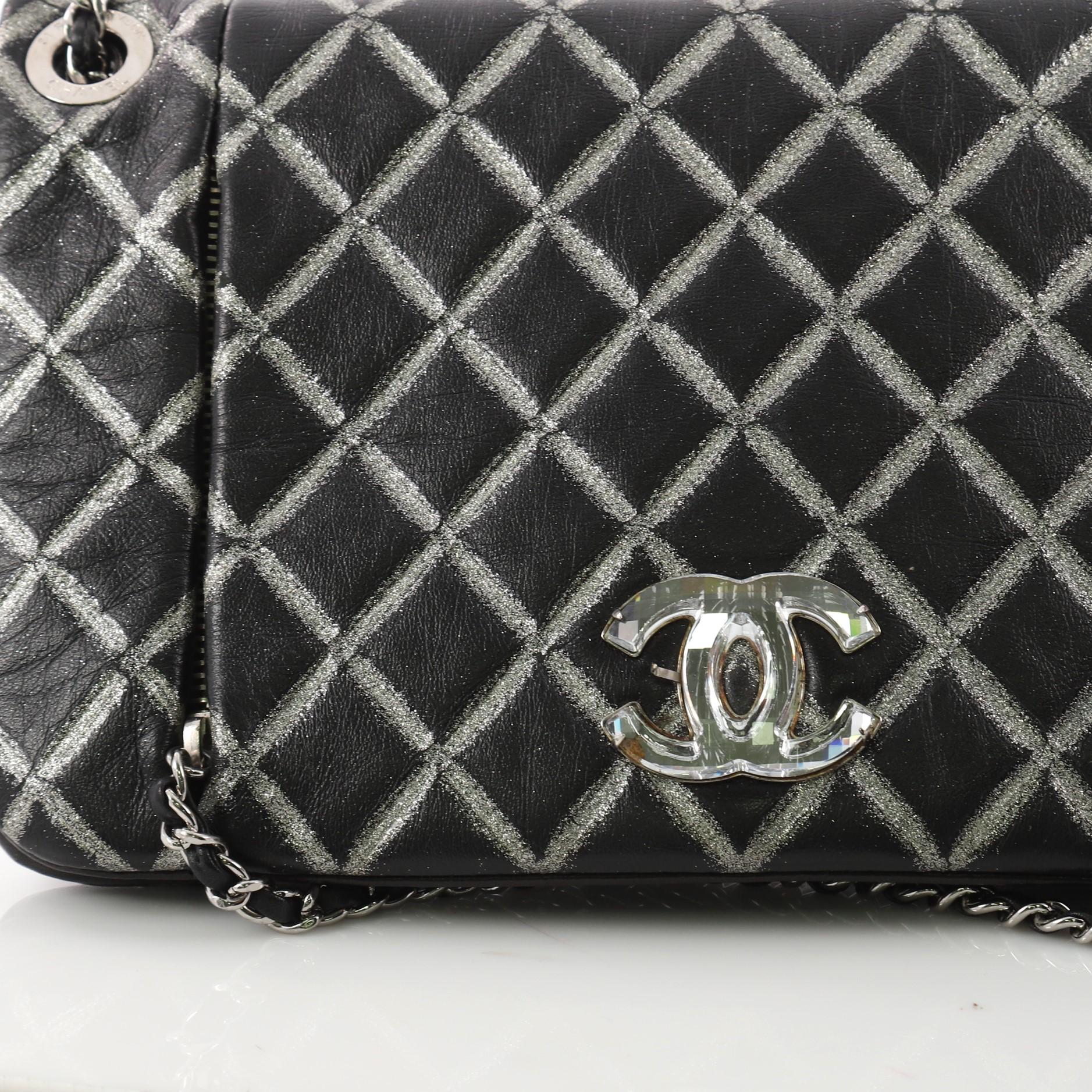 Chanel Crystal CC Chain Flap Bag Hand Painted Leather Small  In Good Condition In NY, NY