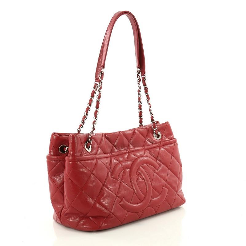 Red Chanel Timeless CC Soft Tote Quilted Caviar Medium