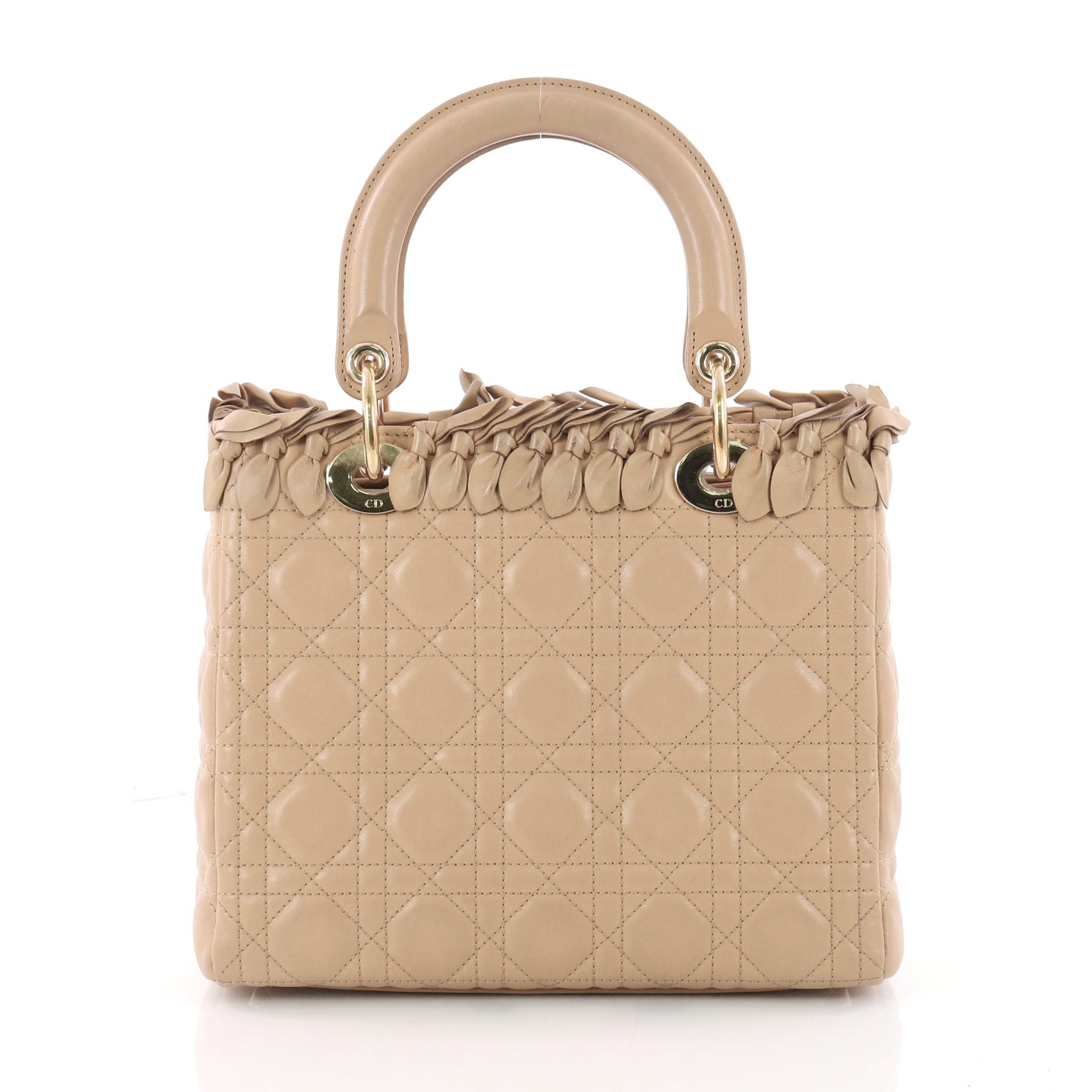  Christian Dior Lady Dior Handbag Bow Cannage Quilt Lambskin Medium In Good Condition In NY, NY