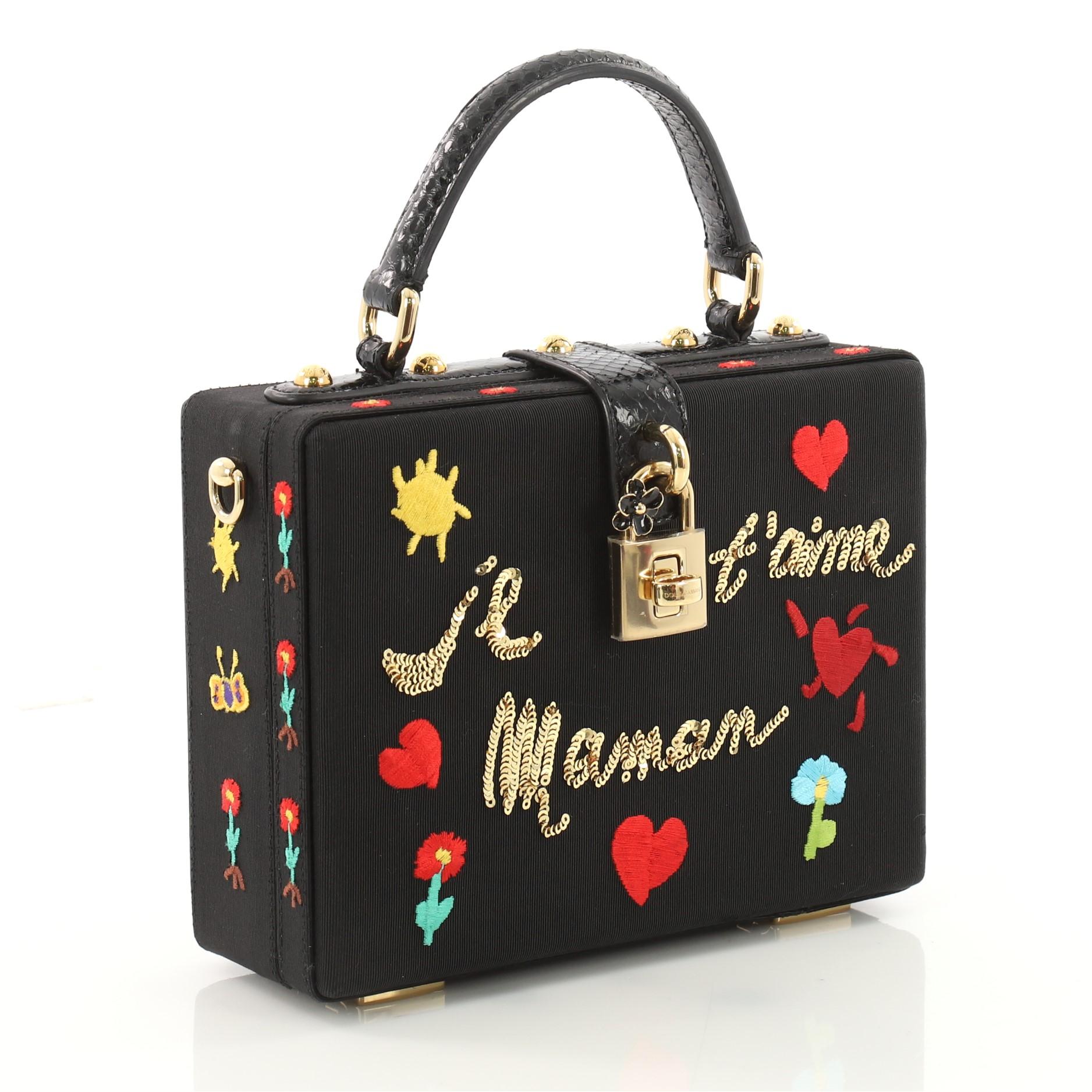Black Dolce & Gabbana Treasure Box Bag Embroidered Grosgrain Small 