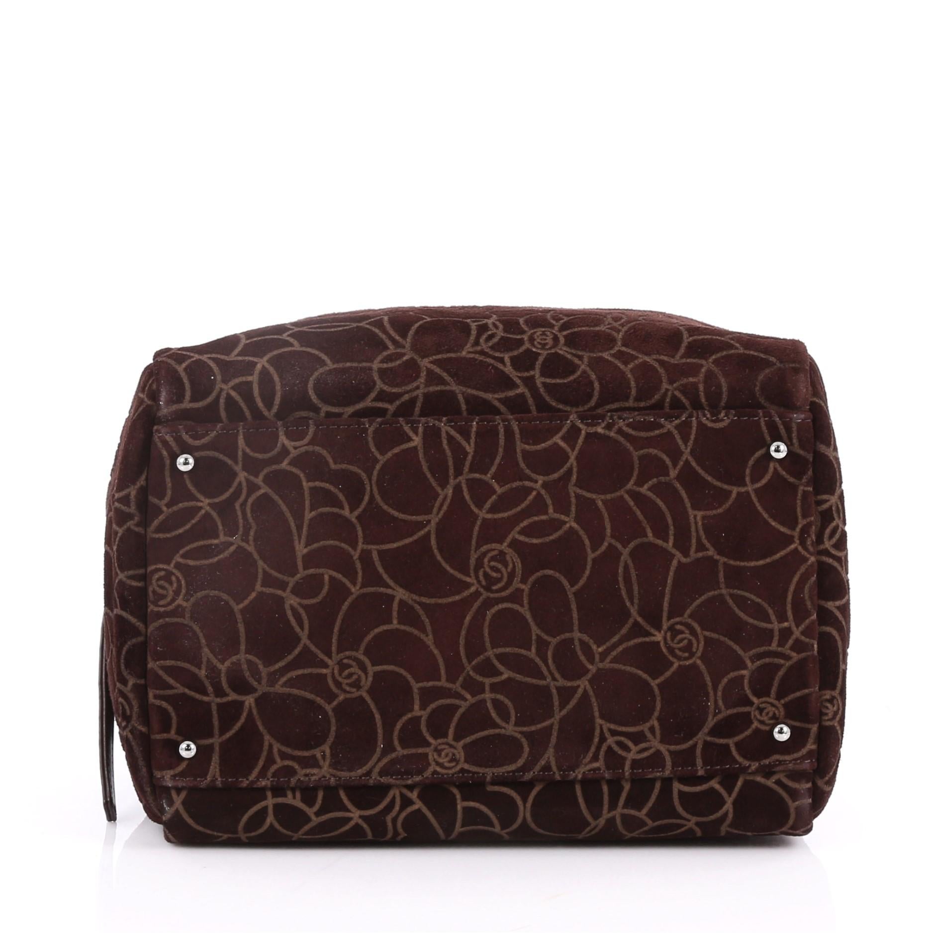 Women's Chanel Vintage Camellia Bowling Bag Embossed Suede Small