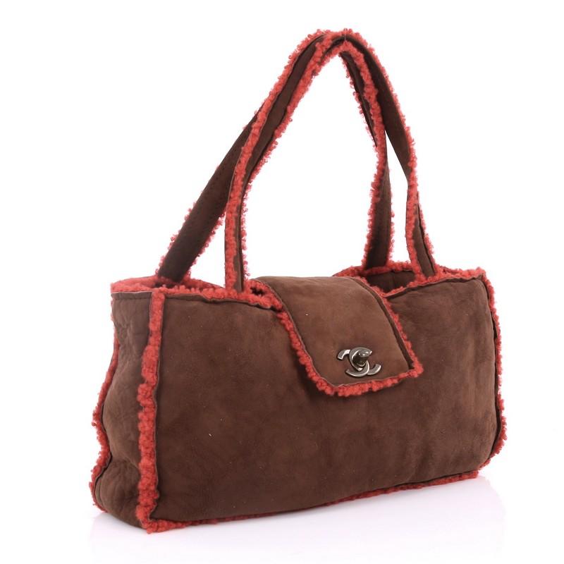 Brown Chanel Vintage East West Tote Shearling and Suede