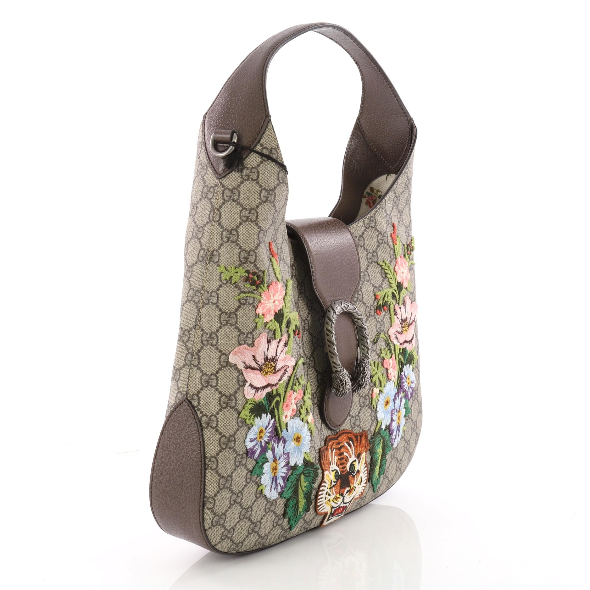 Gray Gucci Dionysus Hobo Embroidered GG Coated Canvas Medium