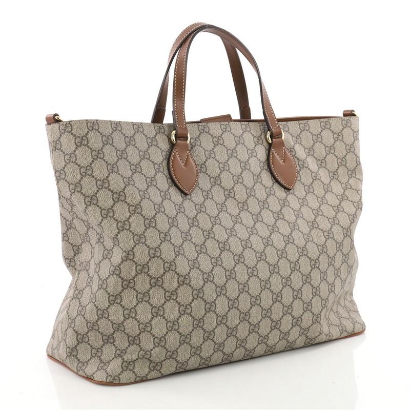 Gray Gucci Convertible Soft Tote GG Coated Canvas Medium