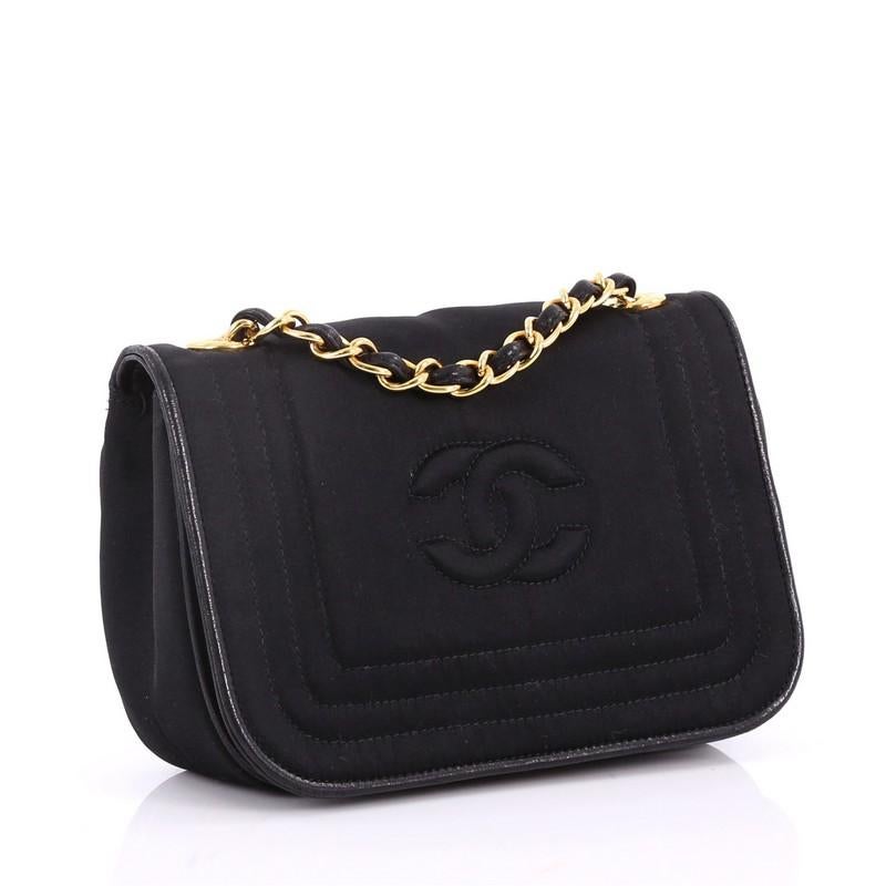 Black Chanel Vintage CC Stitch Flap Bag Satin Mini
