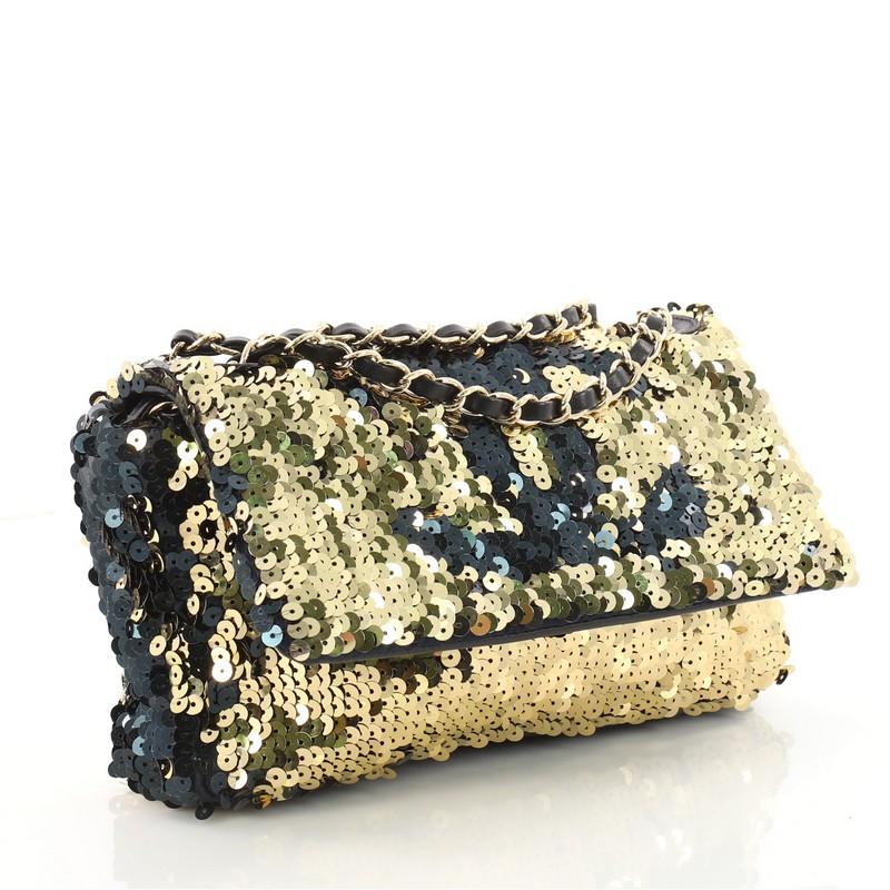 Beige Chanel Summer Night Flap Bag Sequins with Leather Medium