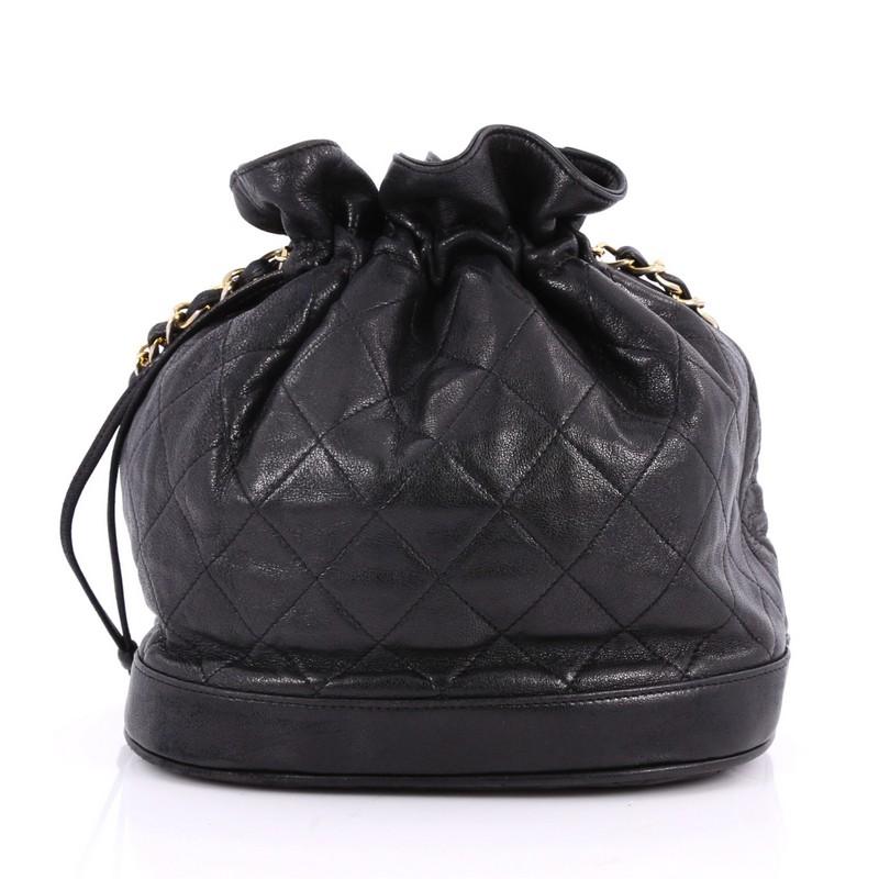 Chanel Vintage Drawstring Bucket Bag Quilted Lambskin Small In Good Condition In NY, NY