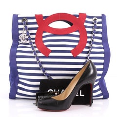 Chanel Mariniere Chain Tote Canvas Striped Large