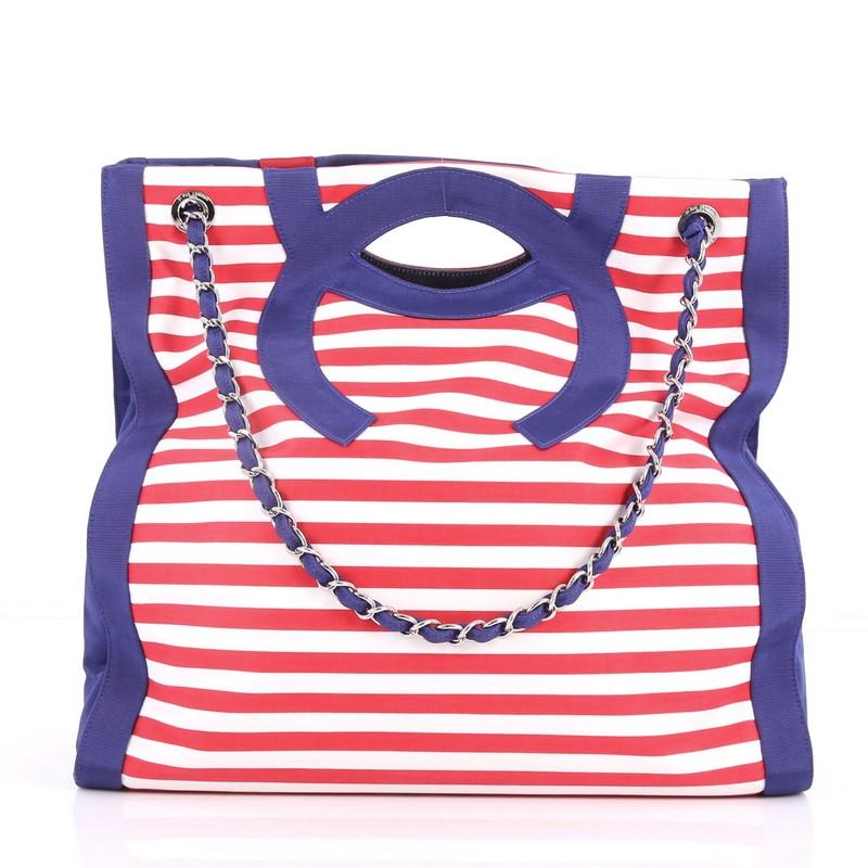 Purple Chanel Mariniere Chain Tote Striped Canvas Large