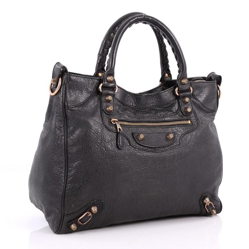 Black Balenciaga Velo Giant Studs Handbag Leather