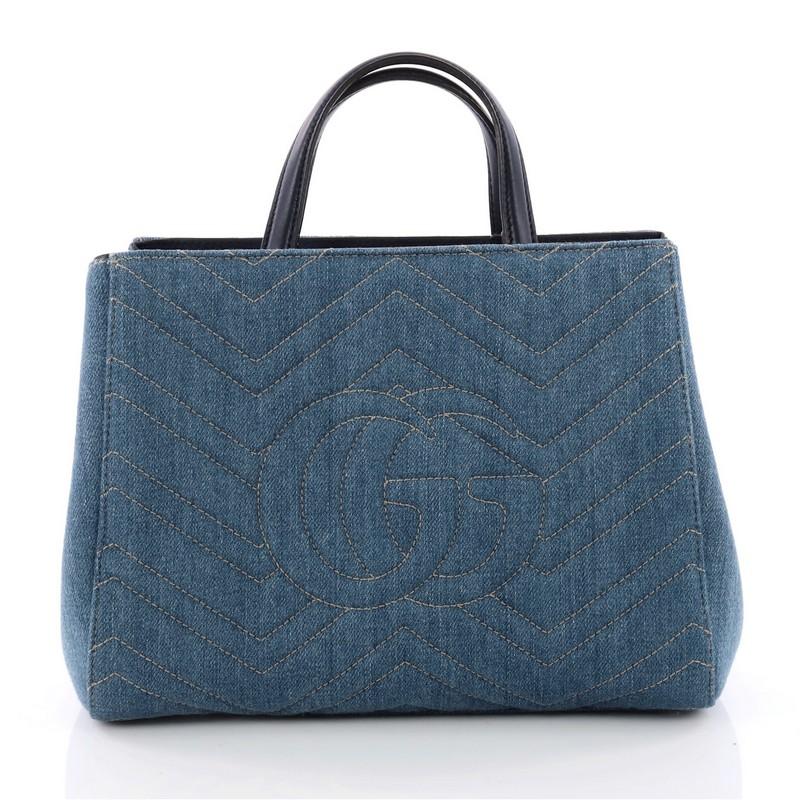 Gucci Pearly GG Marmont Tote Matelasse Denim Small  In Good Condition In NY, NY