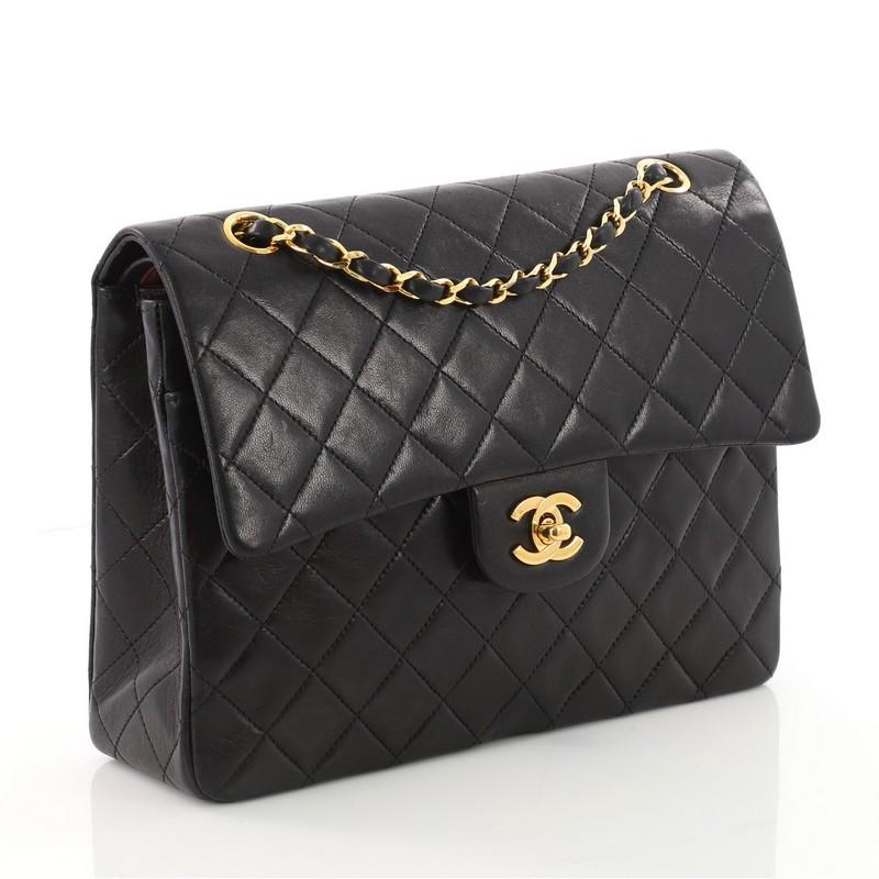 Black Chanel Vintage Square Classic Double Flap Bag Quilted Leather Medium