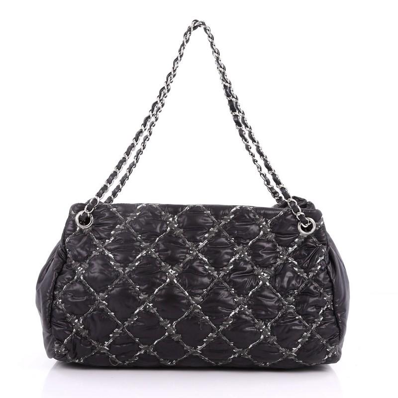 Black Chanel Tweed on Stitch Tote Quilted Nylon Large