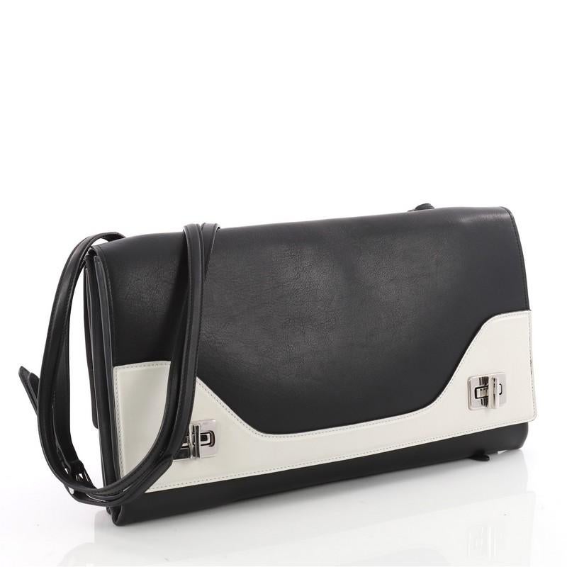 Black Prada Dual Flap Double Turn Lock Handbag Leather
