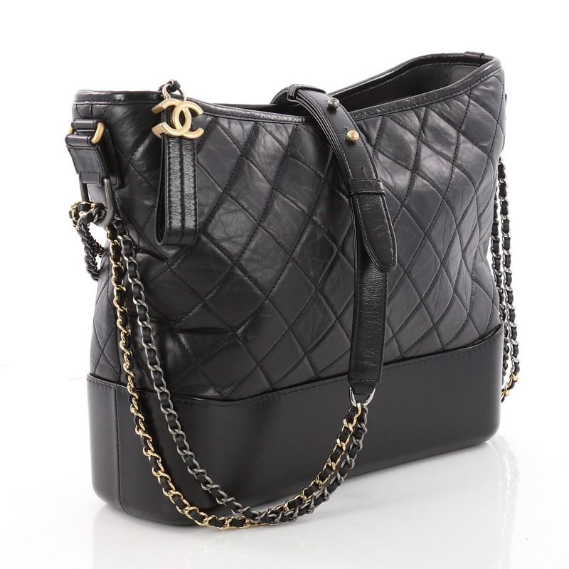 Black Chanel Gabrielle Hobo Quilted Aged Calfskin Large