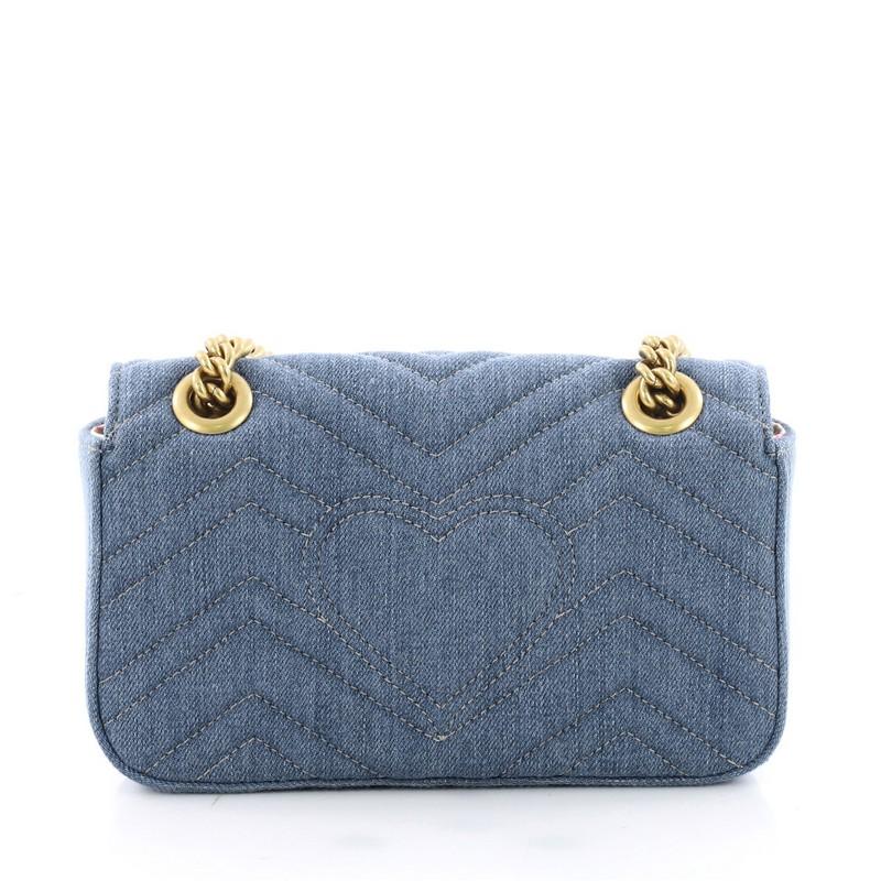 Gucci Pearly GG Marmont Flap Bag Matelasse Denim Small In Excellent Condition In NY, NY