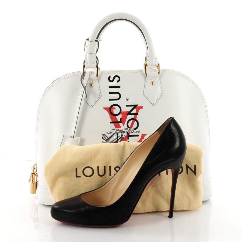 This authentic Louis Vuitton Alma Handbag Limited Edition Mars Smooth Epi Leather PM is a perfect bag to add to your LV collection. Crafted in white smooth epi leather, this stylish bag features dual-rolled leather handles, a dome-like silhouette,