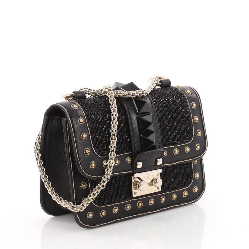 Black Valentino Glam Lock Shoulder Bag Embellished Leather Mini 