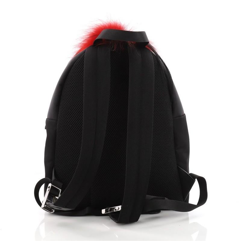 Black Fendi Monster Backpack Nylon with Leather and Fur Large