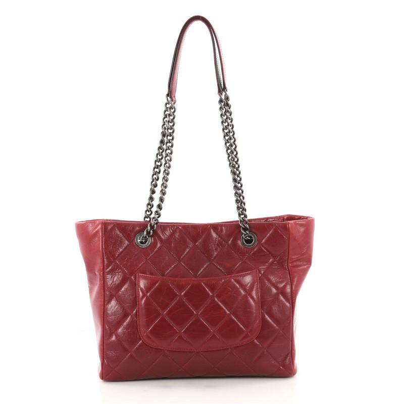 Chanel Duo Color Front Flap Shopping Tote Quilted Glazed Calfskin Small In Good Condition In NY, NY